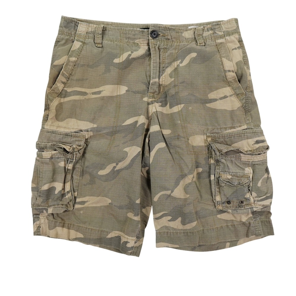 Aeropostale Cargo Shorts Men 31 Tan Camo Heavy Streetwear Outdoor Cotton Ripstop